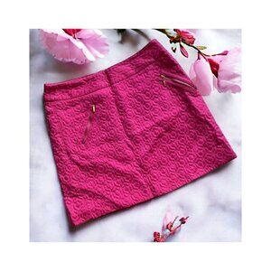 Worthington Mini Skirt Barbiecore Pink Textured Zippered Pockets Women's Size 8